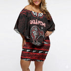 Personalised Ngapuhi Aotearoa Meri Kirihimete Off Shoulder Short Dress Maori Kiwi Bird Silver Fern Koru Pattern