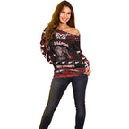 Personalised Ngapuhi Aotearoa Meri Kirihimete Off Shoulder Sweater Maori Kiwi Bird Silver Fern Koru Pattern