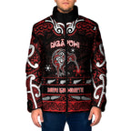 Personalised Ngapuhi Aotearoa Meri Kirihimete Padded Jacket Maori Kiwi Bird Silver Fern Koru Pattern