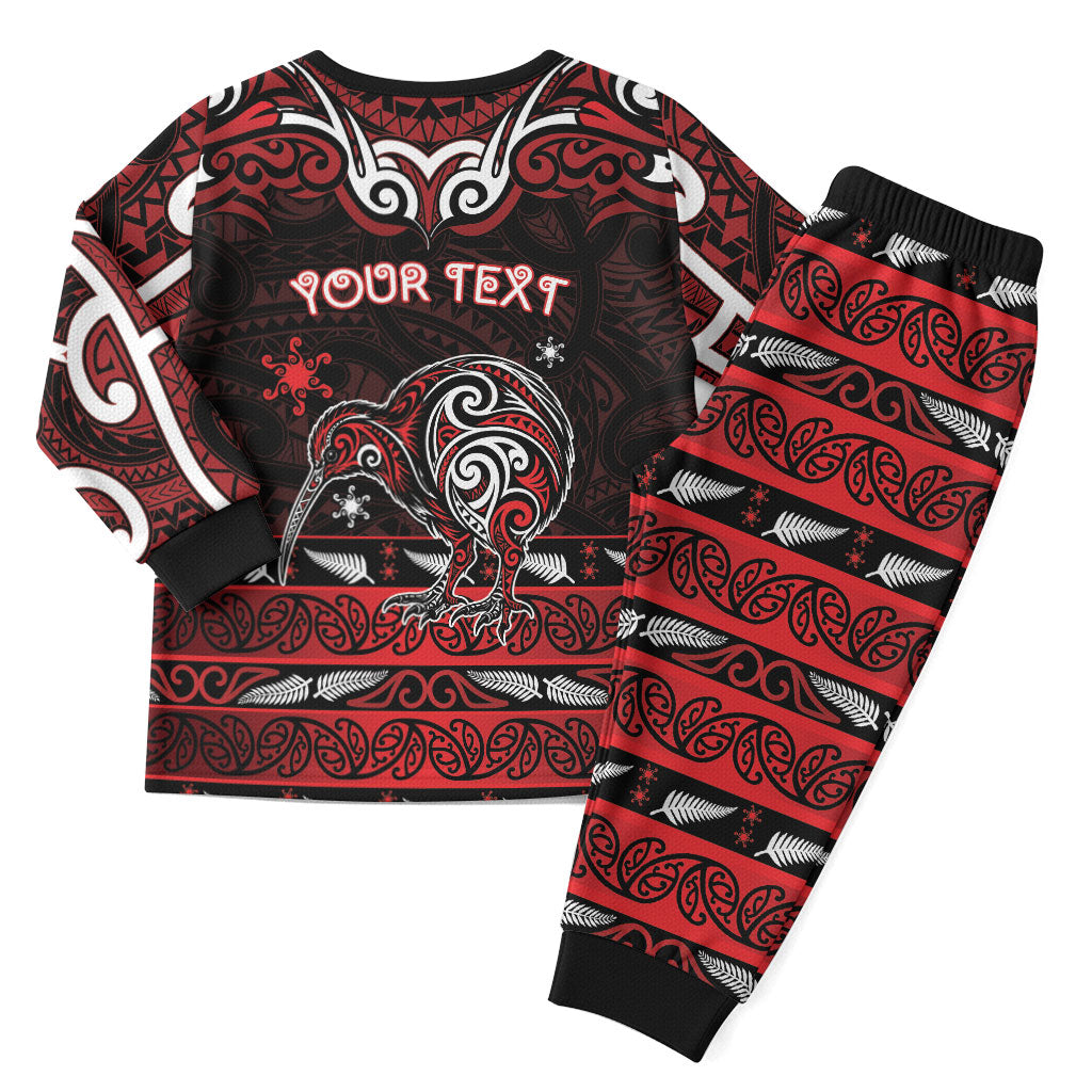 Personalised Ngapuhi Aotearoa Meri Kirihimete Christmas Pajama Set Maori Kiwi Bird Silver Fern Koru Pattern