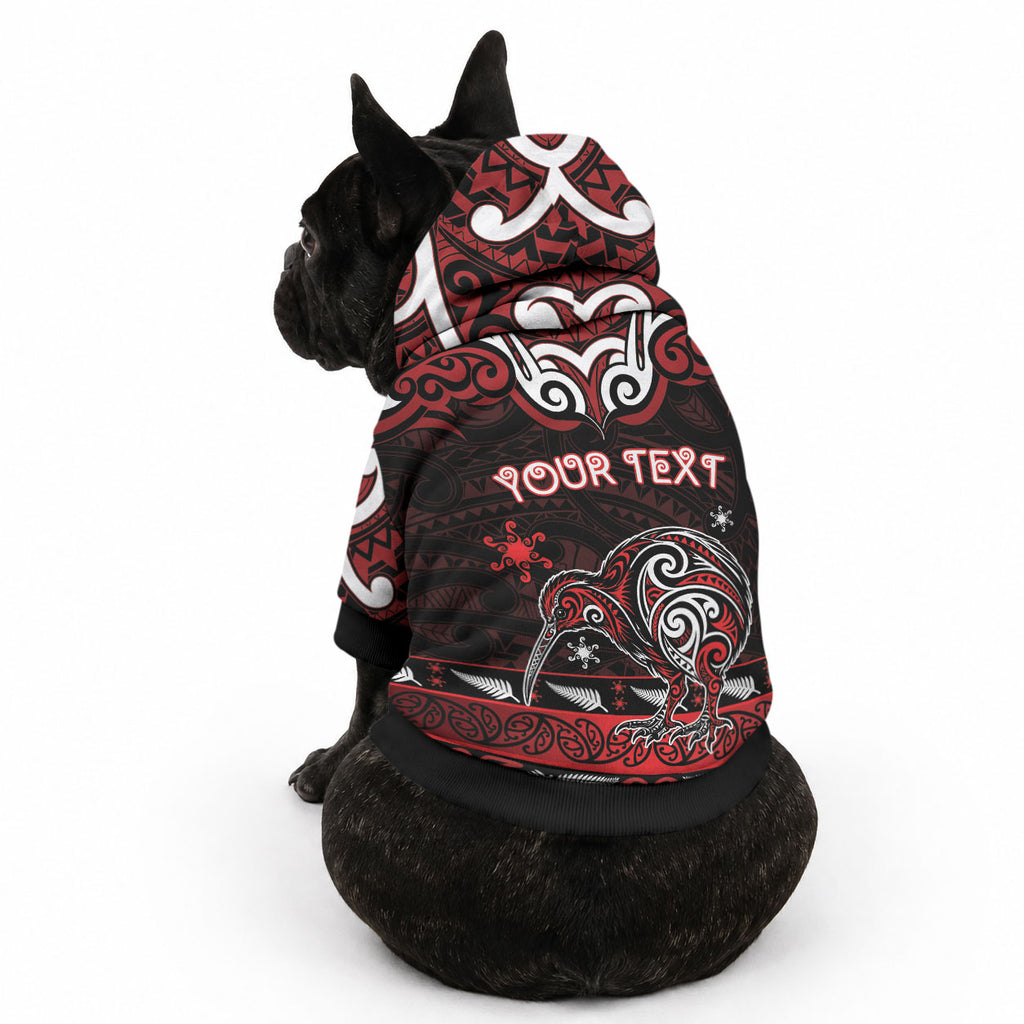 Personalised Ngapuhi Aotearoa Meri Kirihimete Pet Hoodie Maori Kiwi Bird Silver Fern Koru Pattern