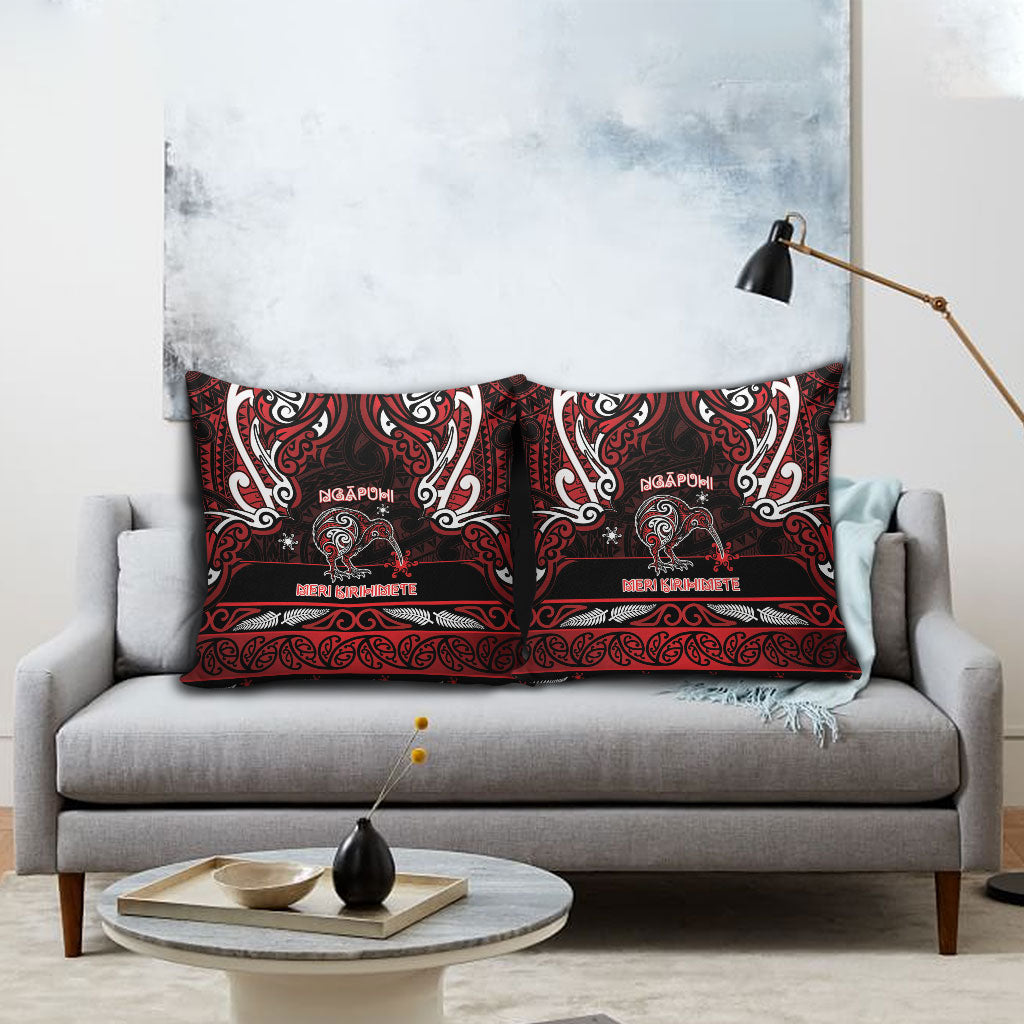 Ngapuhi Aotearoa Meri Kirihimete Pillow Cover Maori Kiwi Bird Silver Fern Koru Pattern