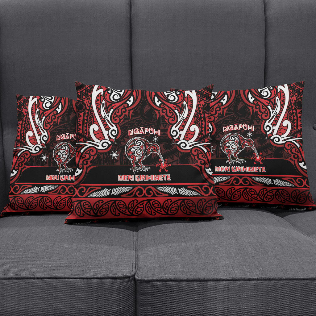 Ngapuhi Aotearoa Meri Kirihimete Pillow Cover Maori Kiwi Bird Silver Fern Koru Pattern