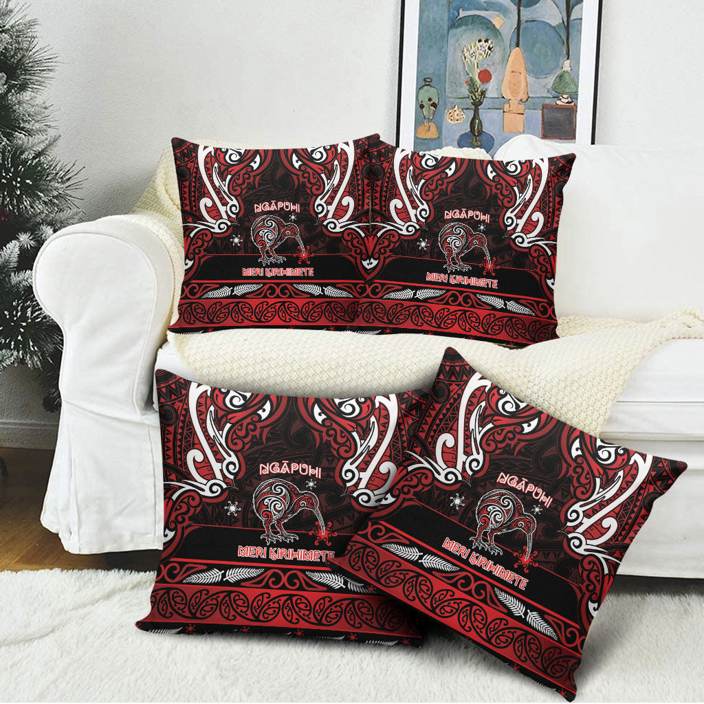 Ngapuhi Aotearoa Meri Kirihimete Pillow Cover Maori Kiwi Bird Silver Fern Koru Pattern