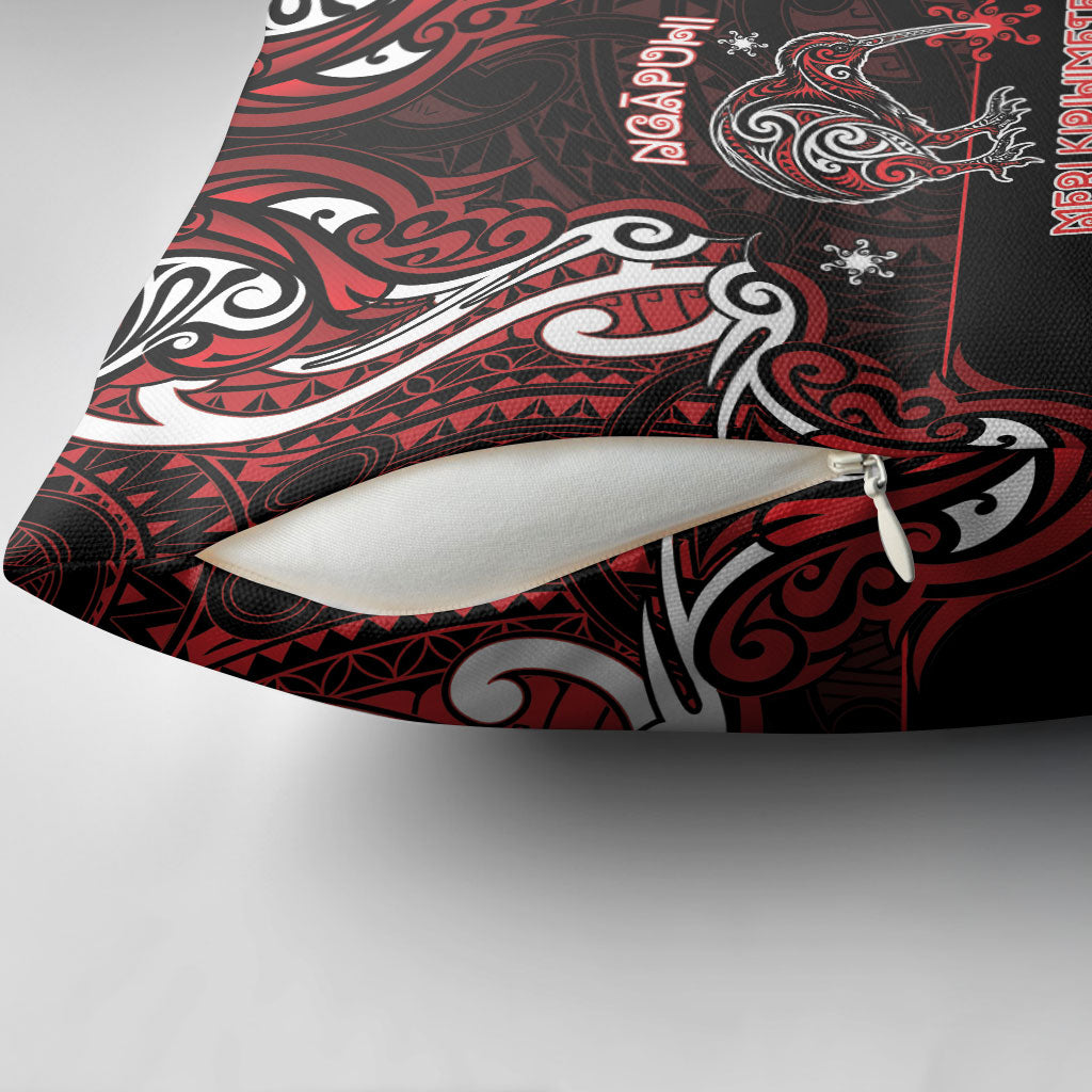Ngapuhi Aotearoa Meri Kirihimete Pillow Cover Maori Kiwi Bird Silver Fern Koru Pattern