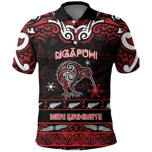 Personalised Ngapuhi Aotearoa Meri Kirihimete Polo Shirt Maori Kiwi Bird Silver Fern Koru Pattern