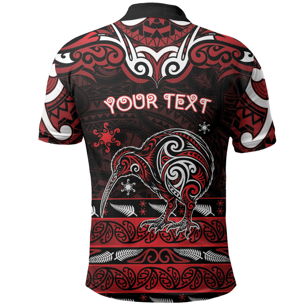 Personalised Ngapuhi Aotearoa Meri Kirihimete Polo Shirt Maori Kiwi Bird Silver Fern Koru Pattern