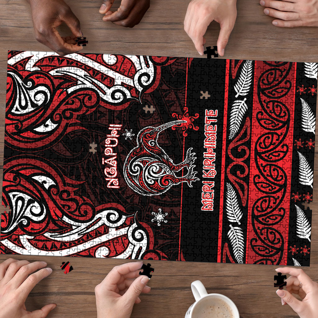 Ngapuhi Aotearoa Meri Kirihimete Puzzle Maori Kiwi Bird Silver Fern Koru Pattern