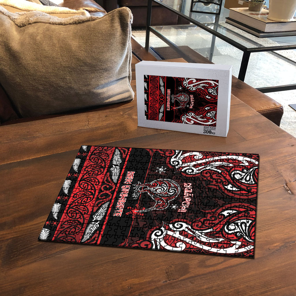 Ngapuhi Aotearoa Meri Kirihimete Puzzle Maori Kiwi Bird Silver Fern Koru Pattern