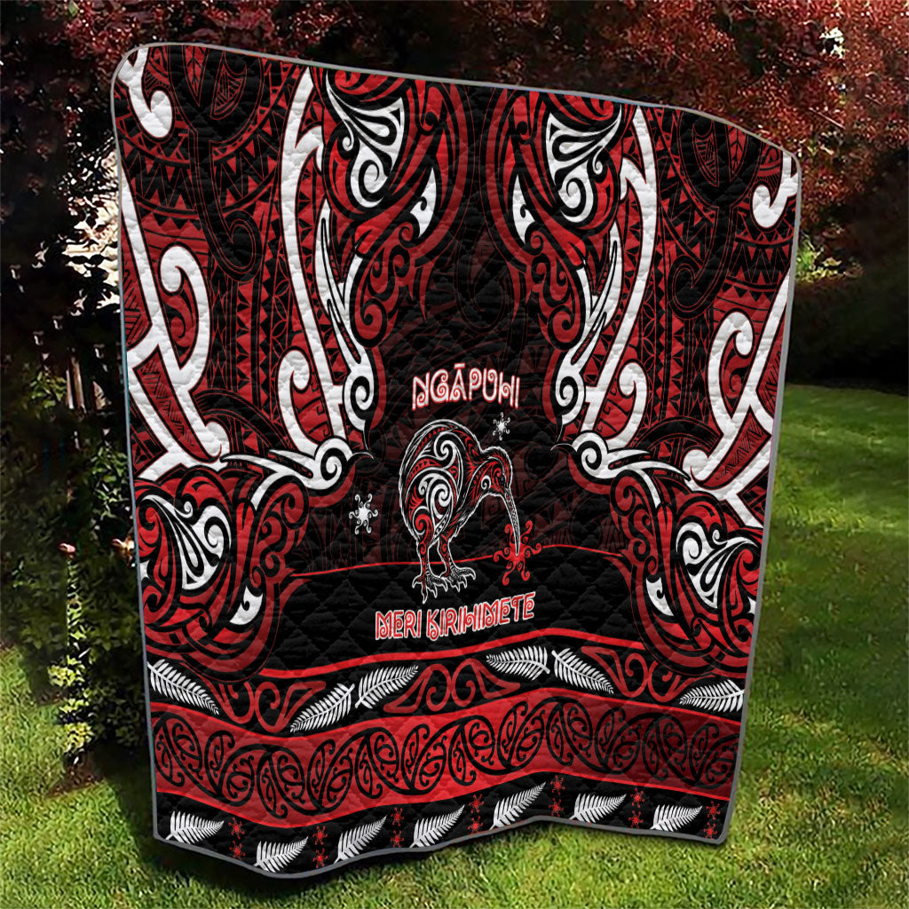 Ngapuhi Aotearoa Meri Kirihimete Quilt Maori Kiwi Bird Silver Fern Koru Pattern