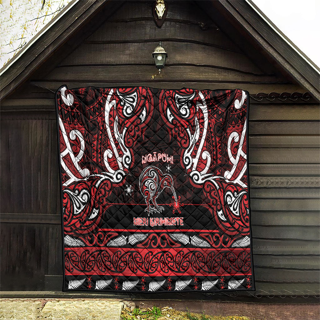 Ngapuhi Aotearoa Meri Kirihimete Quilt Maori Kiwi Bird Silver Fern Koru Pattern
