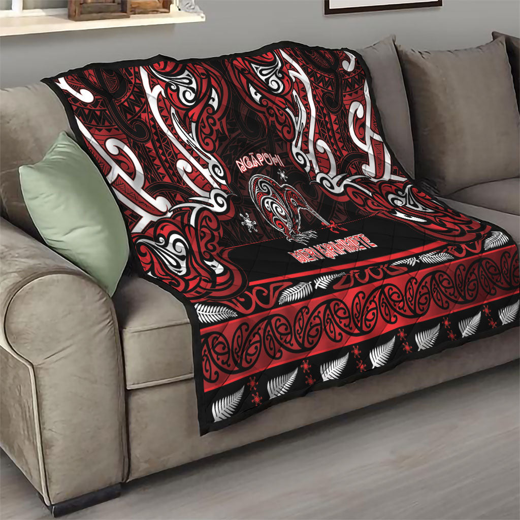 Ngapuhi Aotearoa Meri Kirihimete Quilt Maori Kiwi Bird Silver Fern Koru Pattern