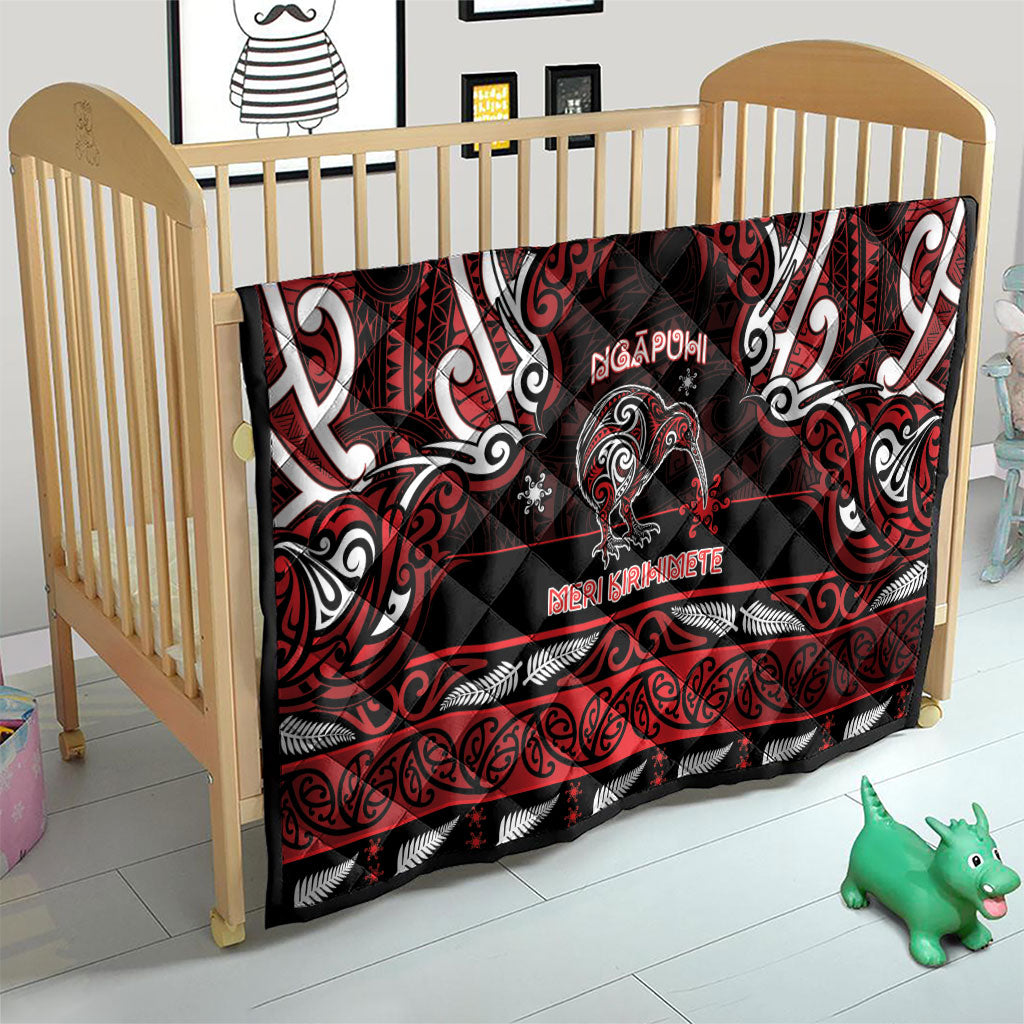 Ngapuhi Aotearoa Meri Kirihimete Quilt Maori Kiwi Bird Silver Fern Koru Pattern