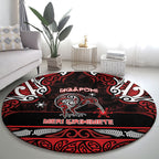 Ngapuhi Aotearoa Meri Kirihimete Round Carpet Maori Kiwi Bird Silver Fern Koru Pattern