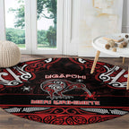 Ngapuhi Aotearoa Meri Kirihimete Round Carpet Maori Kiwi Bird Silver Fern Koru Pattern