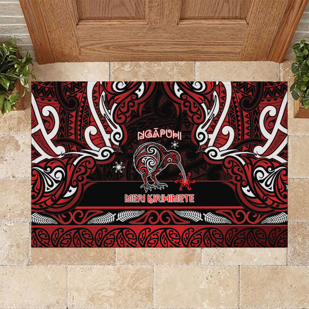 Ngapuhi Aotearoa Meri Kirihimete Rubber Doormat Maori Kiwi Bird Silver Fern Koru Pattern