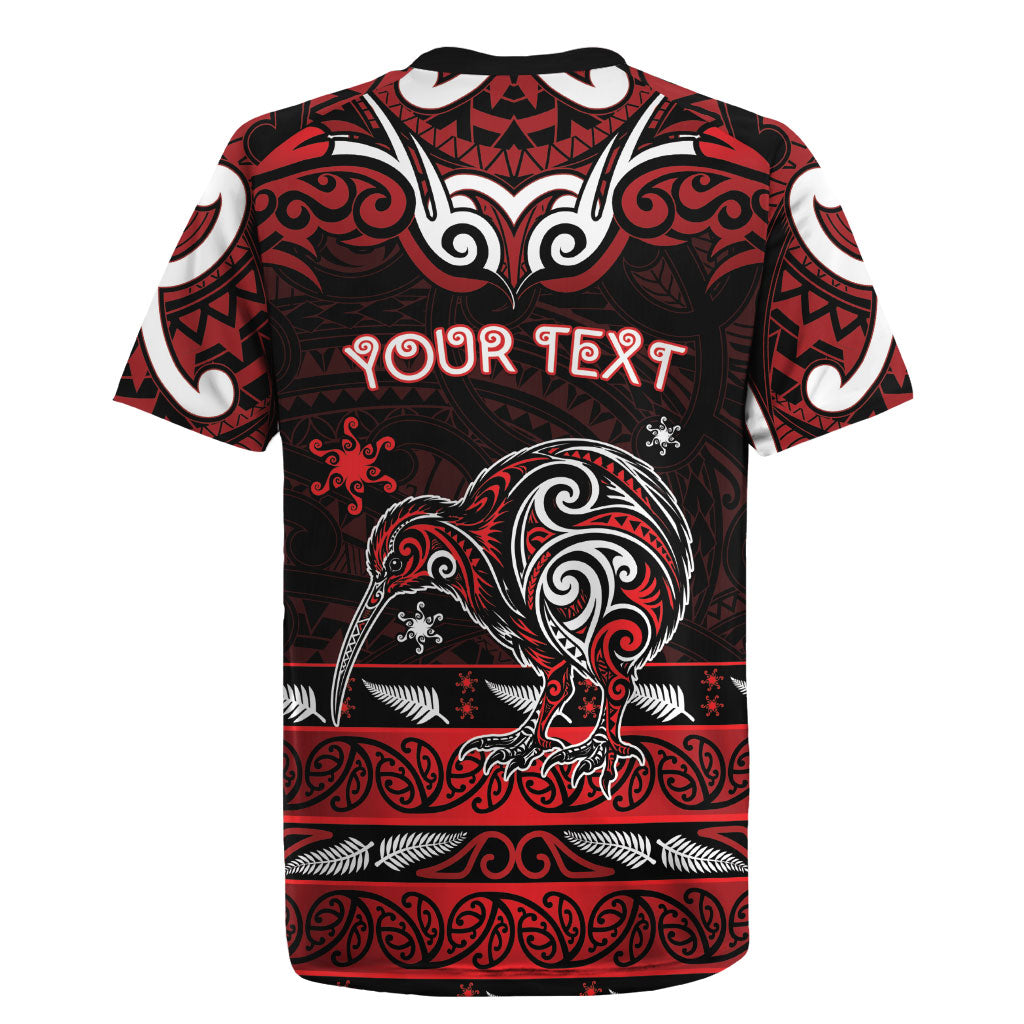 Personalised Ngapuhi Aotearoa Meri Kirihimete Rugby Jersey Maori Kiwi Bird Silver Fern Koru Pattern