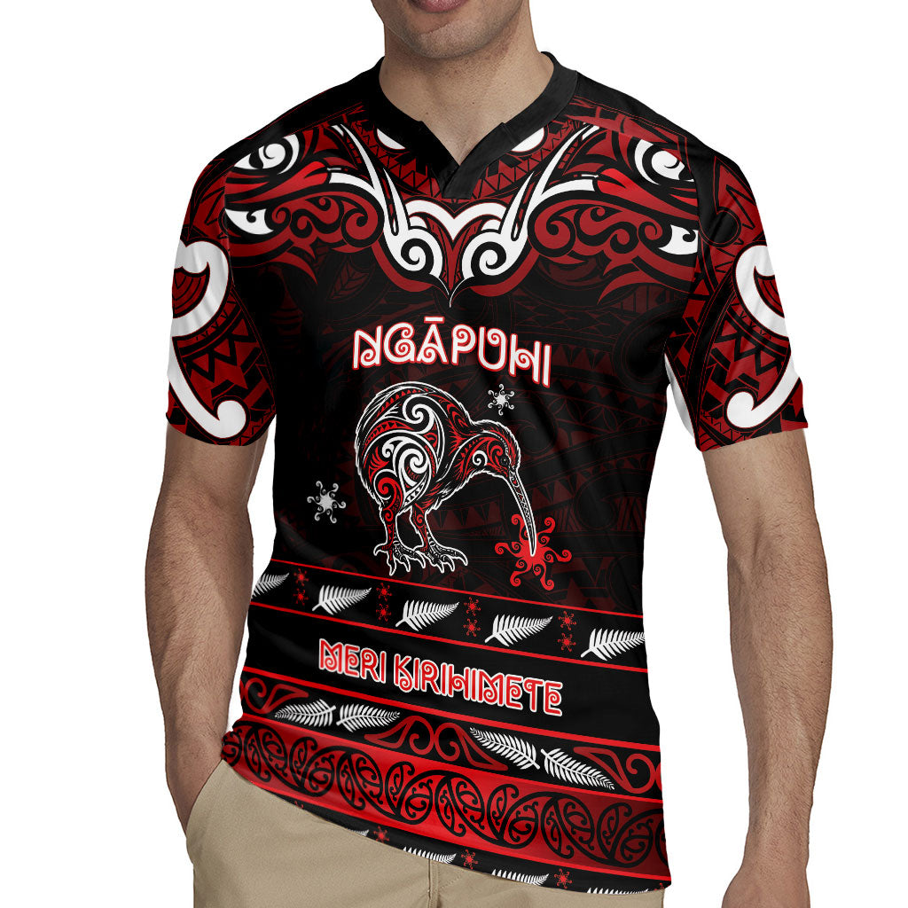 Personalised Ngapuhi Aotearoa Meri Kirihimete Rugby Jersey Maori Kiwi Bird Silver Fern Koru Pattern