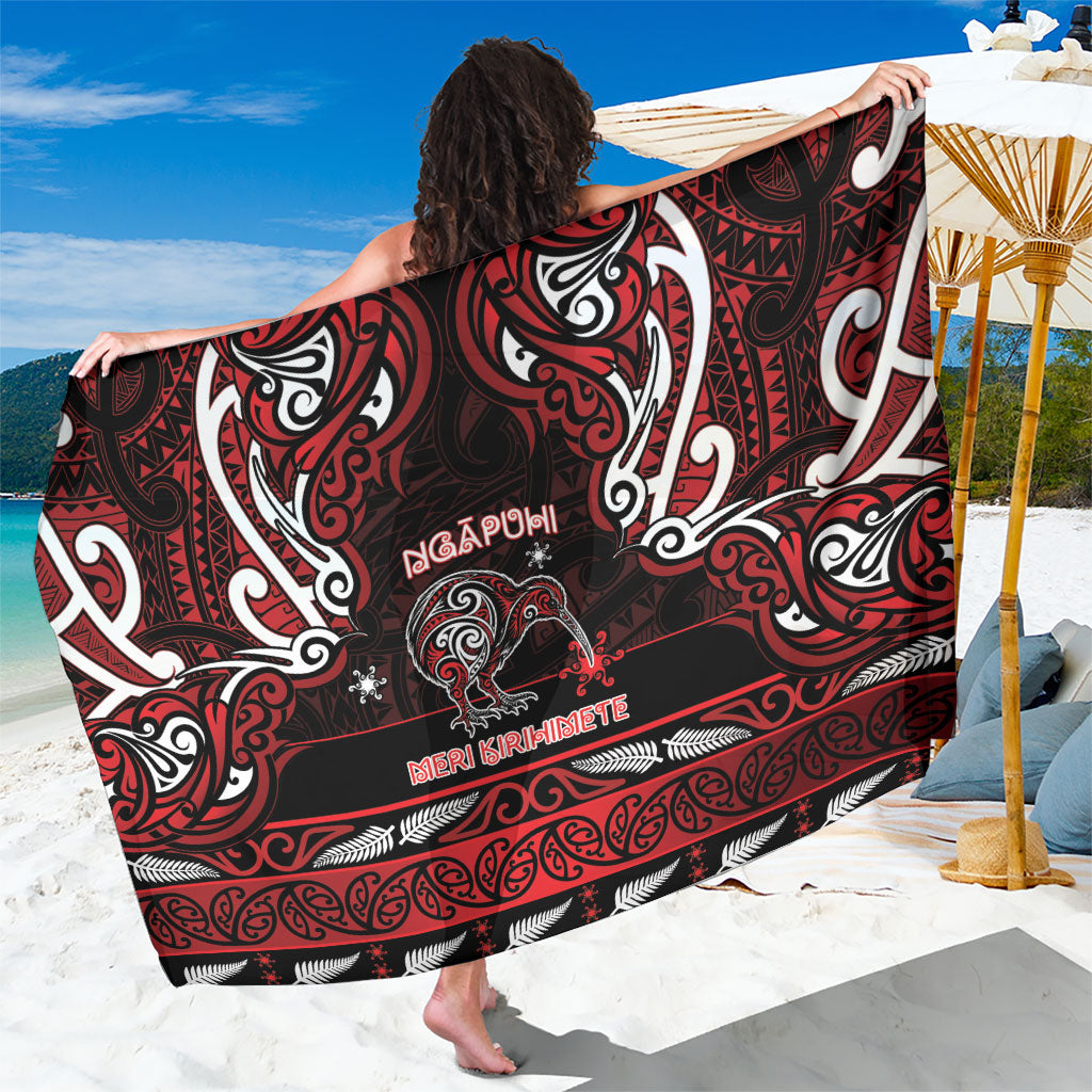 Ngapuhi Aotearoa Meri Kirihimete Sarong Maori Kiwi Bird Silver Fern Koru Pattern