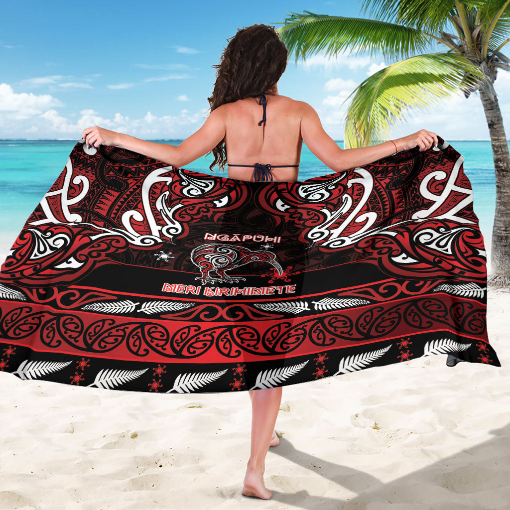 Ngapuhi Aotearoa Meri Kirihimete Sarong Maori Kiwi Bird Silver Fern Koru Pattern