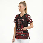 Personalised Ngapuhi Aotearoa Meri Kirihimete Scrub Top Maori Kiwi Bird Silver Fern Koru Pattern