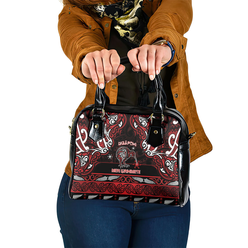 Ngapuhi Aotearoa Meri Kirihimete Shoulder Handbag Maori Kiwi Bird Silver Fern Koru Pattern