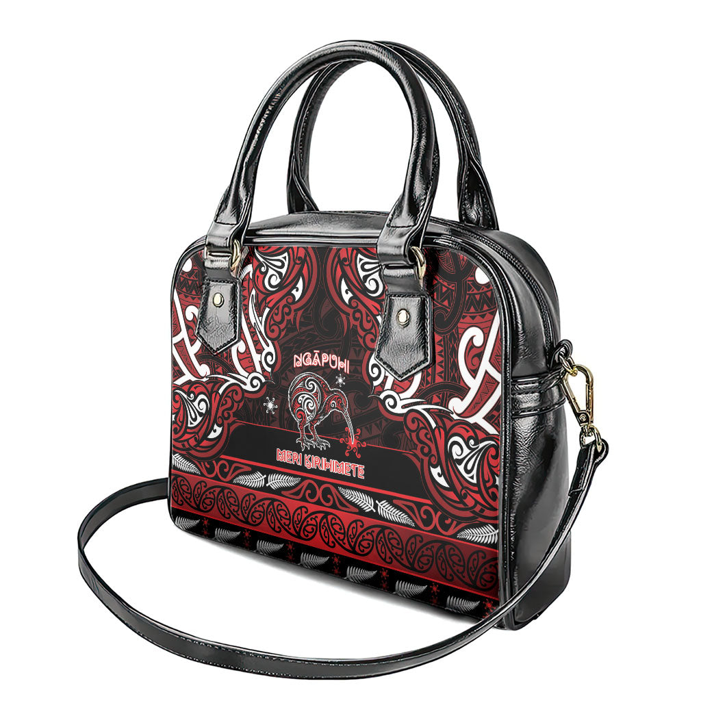 Ngapuhi Aotearoa Meri Kirihimete Shoulder Handbag Maori Kiwi Bird Silver Fern Koru Pattern