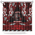 Ngapuhi Aotearoa Meri Kirihimete Shower Curtain Maori Kiwi Bird Silver Fern Koru Pattern