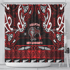 Ngapuhi Aotearoa Meri Kirihimete Shower Curtain Maori Kiwi Bird Silver Fern Koru Pattern