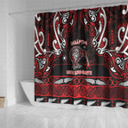 Ngapuhi Aotearoa Meri Kirihimete Shower Curtain Maori Kiwi Bird Silver Fern Koru Pattern