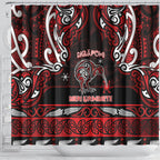 Ngapuhi Aotearoa Meri Kirihimete Shower Curtain Maori Kiwi Bird Silver Fern Koru Pattern