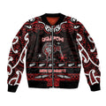 Personalised Ngapuhi Aotearoa Meri Kirihimete Sleeve Zip Bomber Jacket Maori Kiwi Bird Silver Fern Koru Pattern
