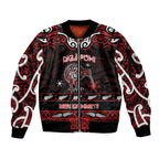 Personalised Ngapuhi Aotearoa Meri Kirihimete Sleeve Zip Bomber Jacket Maori Kiwi Bird Silver Fern Koru Pattern
