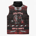 Personalised Ngapuhi Aotearoa Meri Kirihimete Sleeveless Puffer Jacket Maori Kiwi Bird Silver Fern Koru Pattern