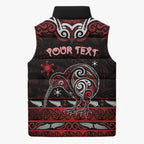 Personalised Ngapuhi Aotearoa Meri Kirihimete Sleeveless Puffer Jacket Maori Kiwi Bird Silver Fern Koru Pattern