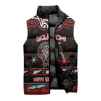 Personalised Ngapuhi Aotearoa Meri Kirihimete Sleeveless Puffer Jacket Maori Kiwi Bird Silver Fern Koru Pattern