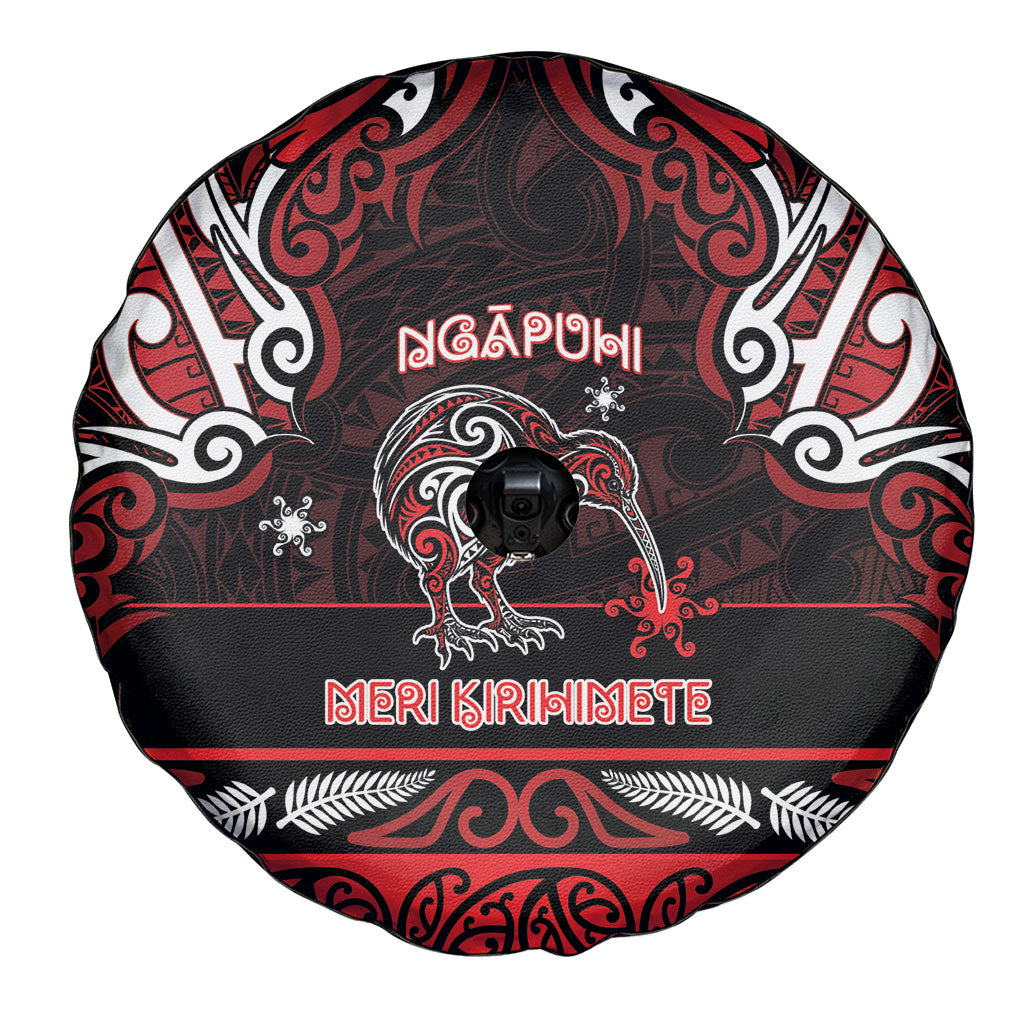 Ngapuhi Aotearoa Meri Kirihimete Spare Tire Cover Maori Kiwi Bird Silver Fern Koru Pattern
