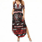 Personalised Ngapuhi Aotearoa Meri Kirihimete Summer Maxi Dress Maori Kiwi Bird Silver Fern Koru Pattern