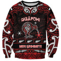 Personalised Ngapuhi Aotearoa Meri Kirihimete Sweatshirt Maori Kiwi Bird Silver Fern Koru Pattern