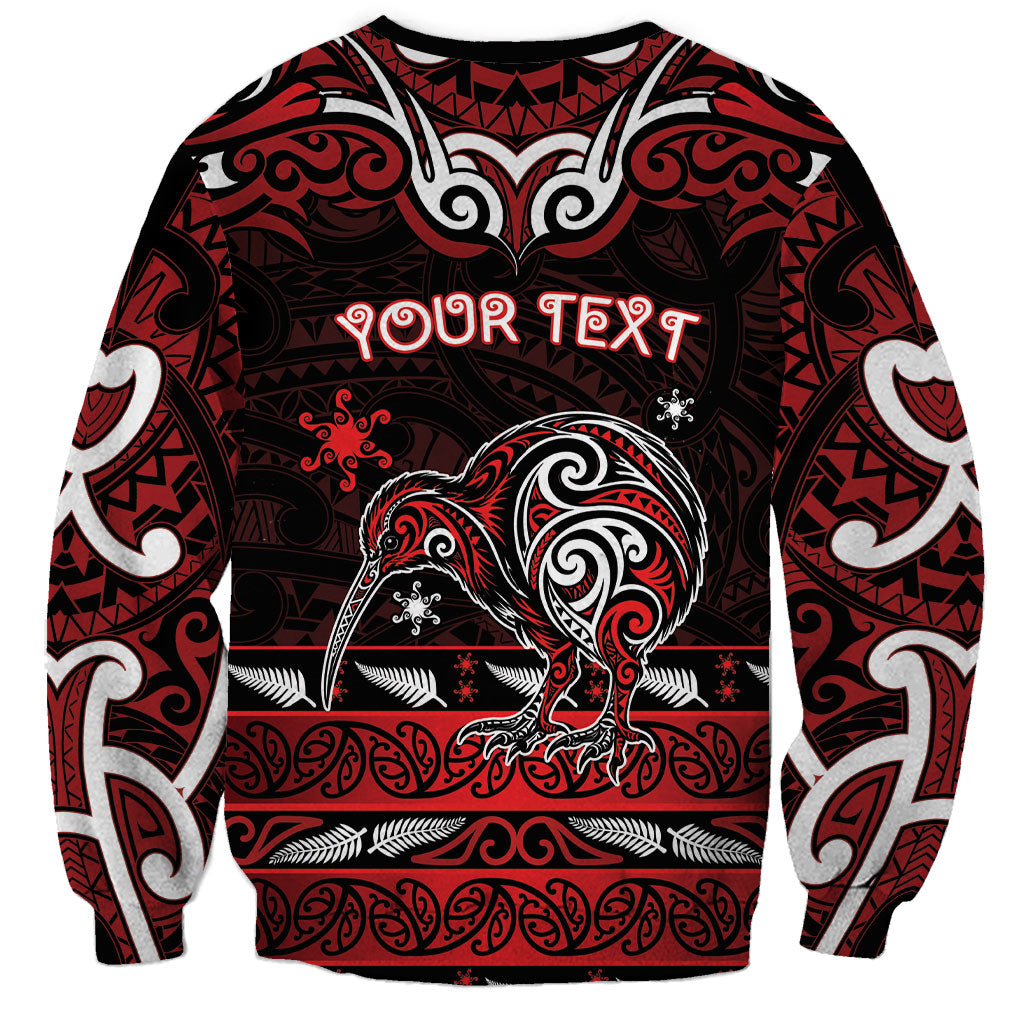 Personalised Ngapuhi Aotearoa Meri Kirihimete Sweatshirt Maori Kiwi Bird Silver Fern Koru Pattern