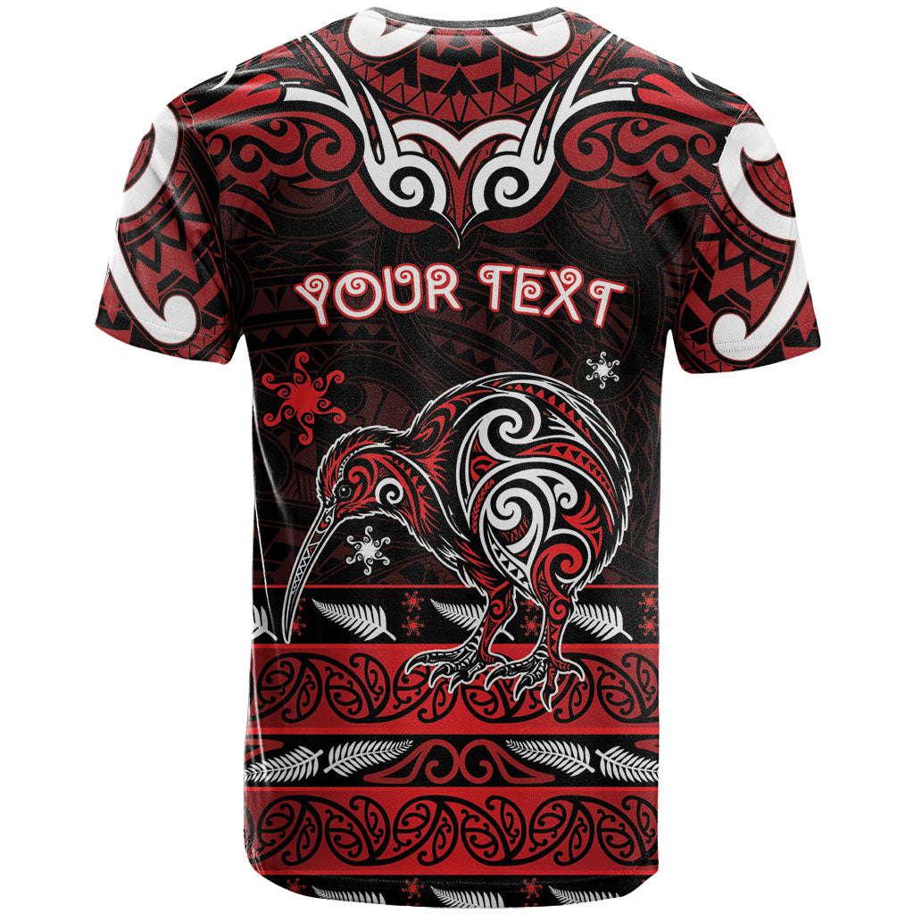 Personalised Ngapuhi Aotearoa Meri Kirihimete T Shirt Maori Kiwi Bird Silver Fern Koru Pattern