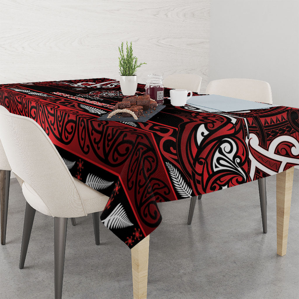 Ngapuhi Aotearoa Meri Kirihimete Tablecloth Maori Kiwi Bird Silver Fern Koru Pattern
