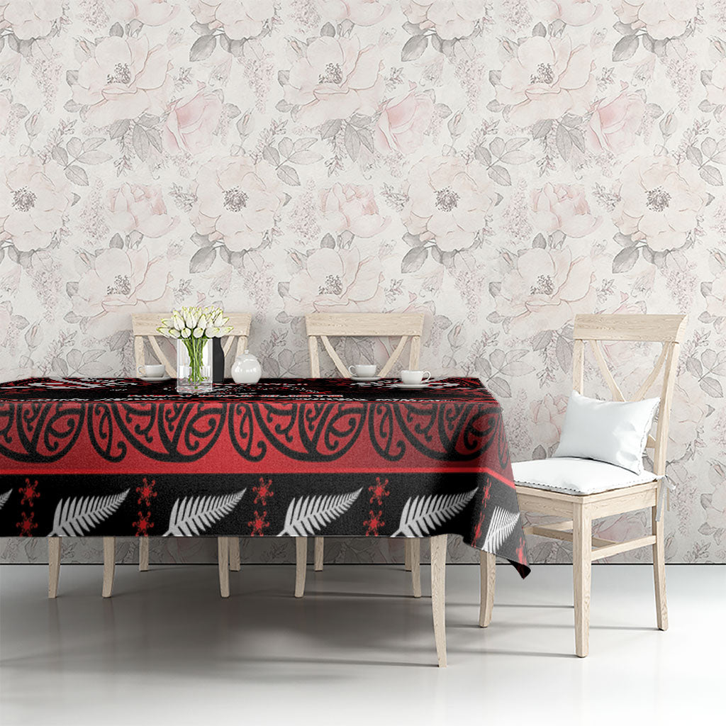 Ngapuhi Aotearoa Meri Kirihimete Tablecloth Maori Kiwi Bird Silver Fern Koru Pattern
