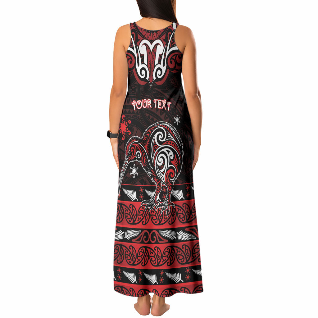 Personalised Ngapuhi Aotearoa Meri Kirihimete Tank Maxi Dress Maori Kiwi Bird Silver Fern Koru Pattern