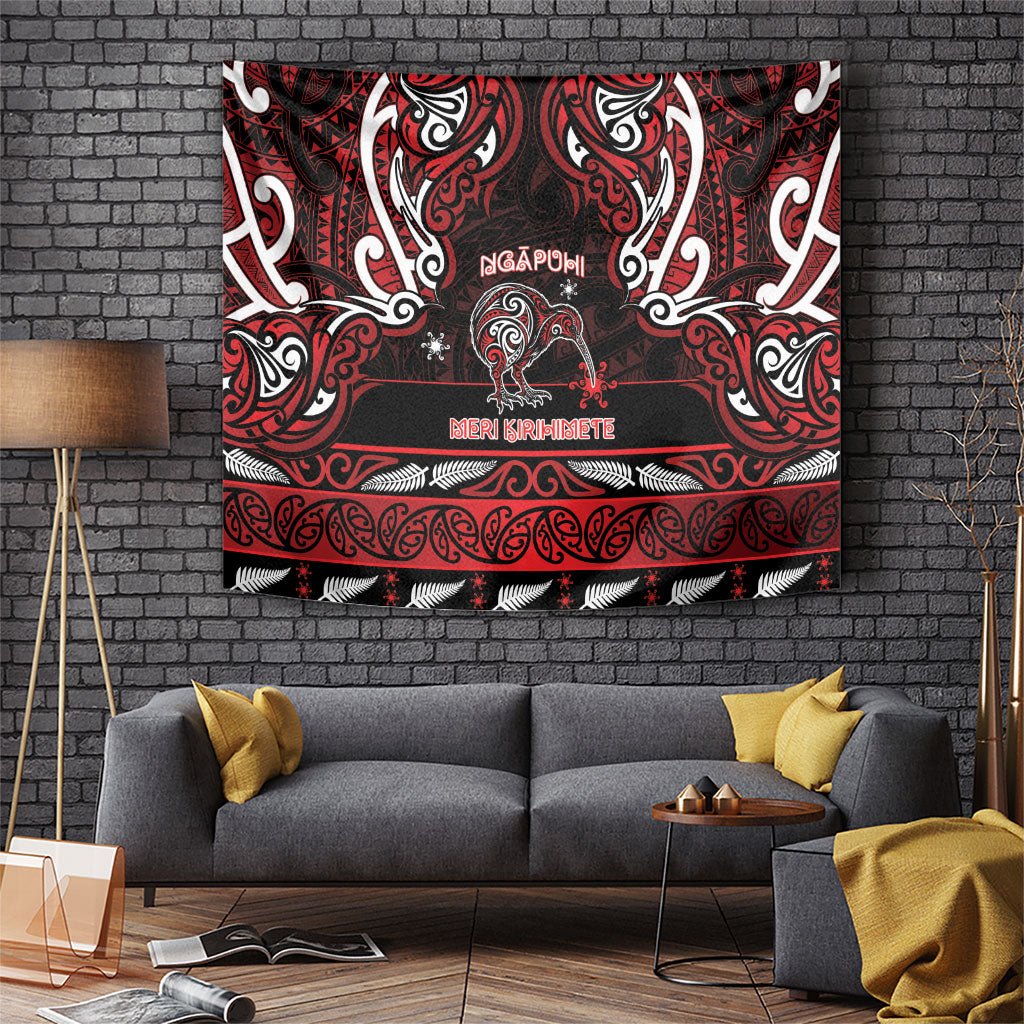 Ngapuhi Aotearoa Meri Kirihimete Tapestry Maori Kiwi Bird Silver Fern Koru Pattern