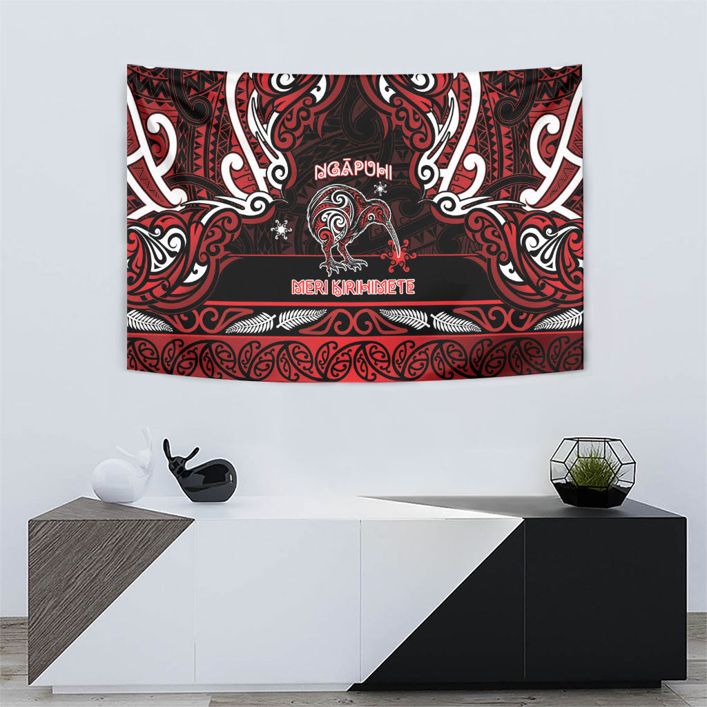 Ngapuhi Aotearoa Meri Kirihimete Tapestry Maori Kiwi Bird Silver Fern Koru Pattern