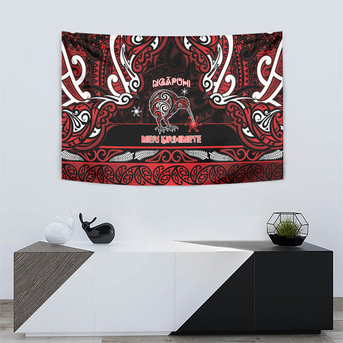 Ngapuhi Aotearoa Meri Kirihimete Tapestry Maori Kiwi Bird Silver Fern Koru Pattern