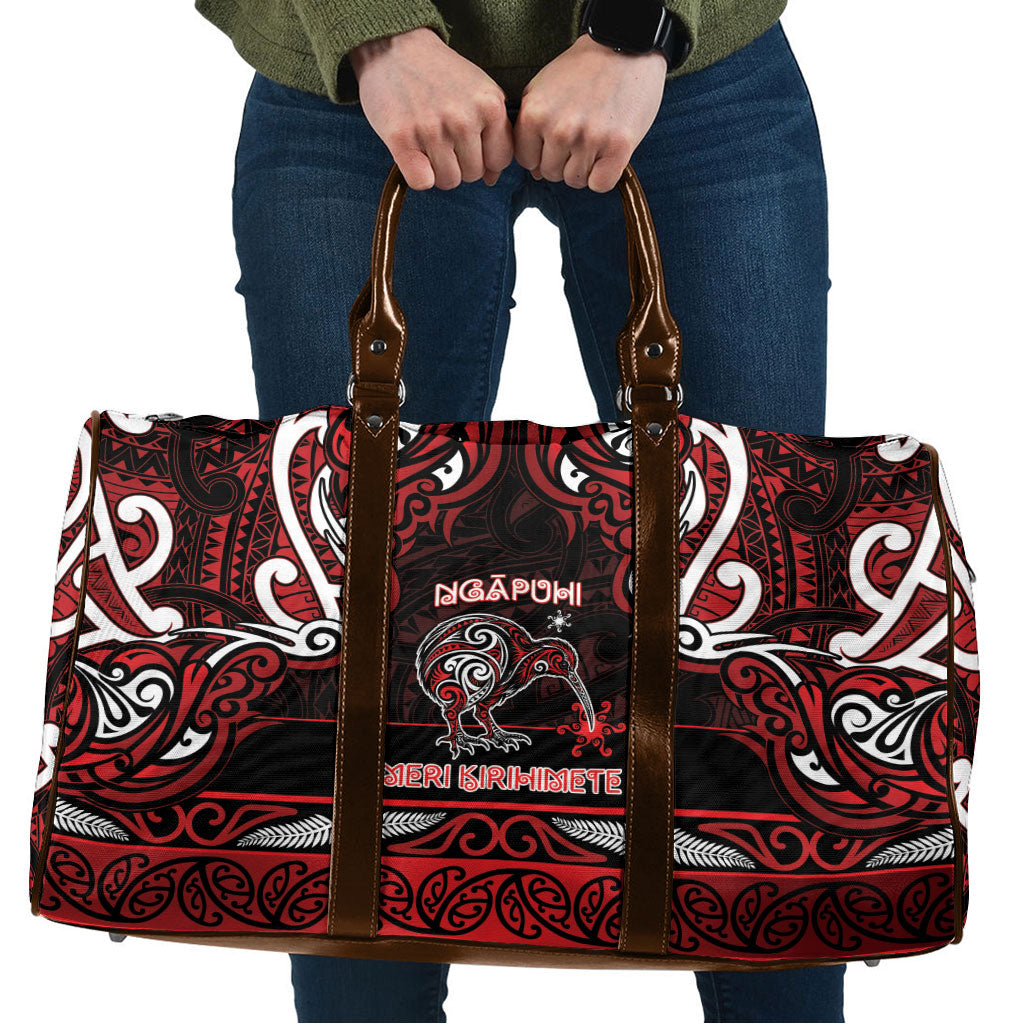 Ngapuhi Aotearoa Meri Kirihimete Travel Bag Maori Kiwi Bird Silver Fern Koru Pattern