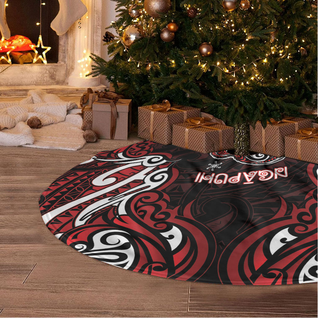 Ngapuhi Aotearoa Meri Kirihimete Tree Skirt Maori Kiwi Bird Silver Fern Koru Pattern