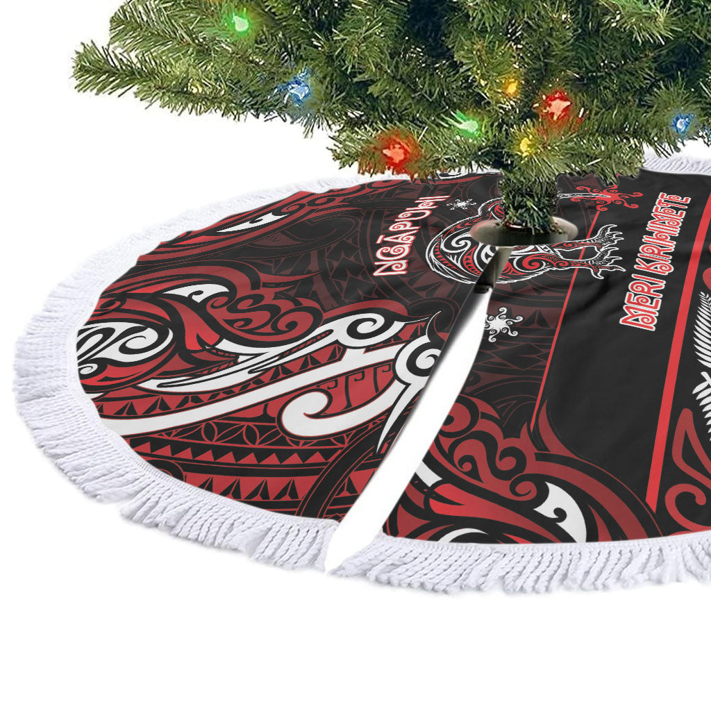 Ngapuhi Aotearoa Meri Kirihimete Tree Skirt Maori Kiwi Bird Silver Fern Koru Pattern